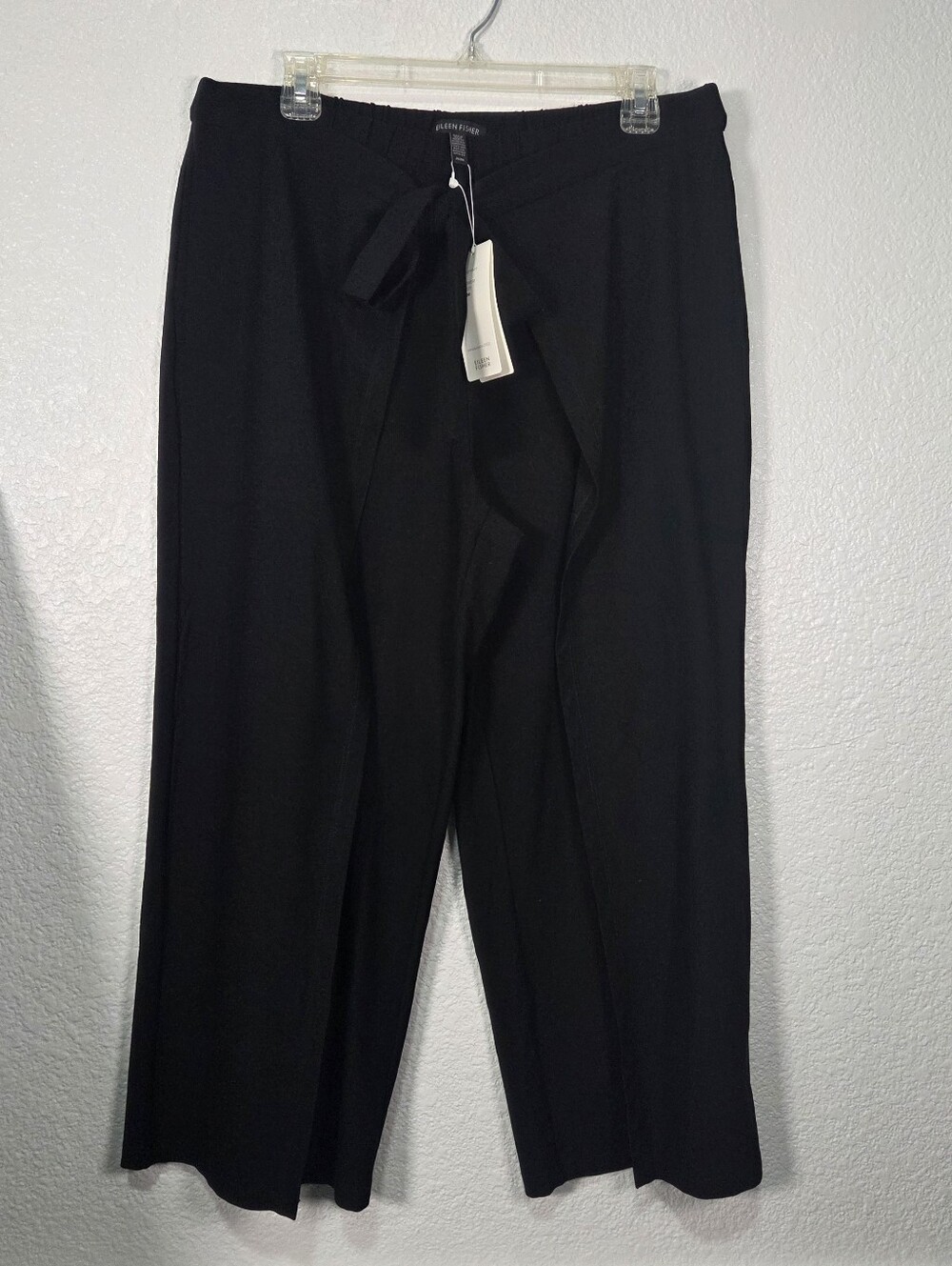 Eileen Fisher Black NWT Washable Stretch Crepe Tie-Front Crop Pants - Medium